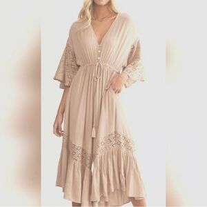 Miou Muse boho lace tassel Flowy slouchy jumpsuit wide leg cropped lightweight M